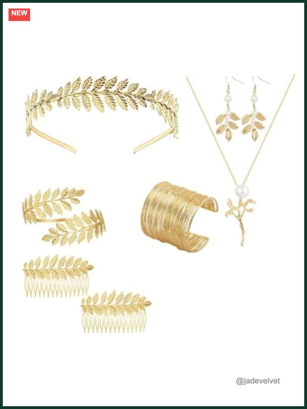 6-Piece Greek Goddess Accessories Set Gold Electroplating Leaf Crown Headband